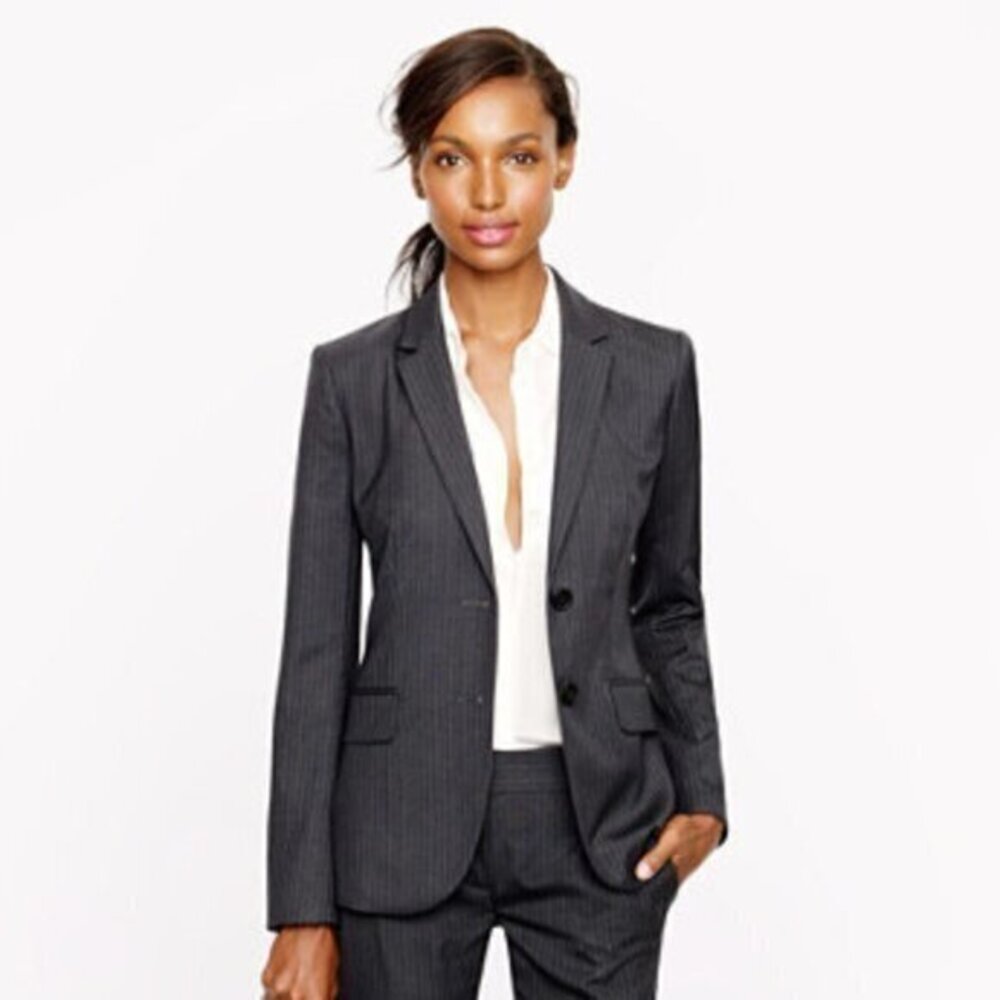 J. Crew Super 120's Two Button Striped Blazer in Charcoal Gray Size 8 Tall